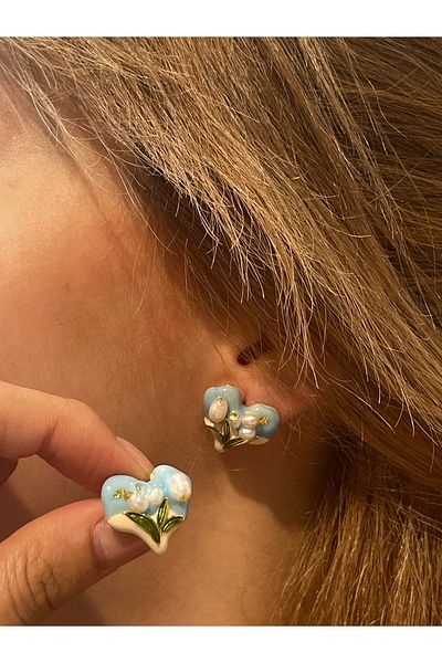 Accessories Hei Blue Heart Shaped Flower Figured Cute Daily Use Women's Earrings