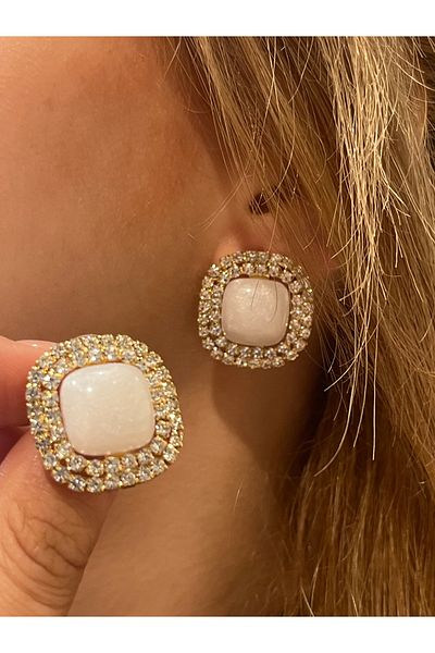 Accessories Hei Off White Big Sparkling Stone Geometric Shape Daily Use Women's Earrings