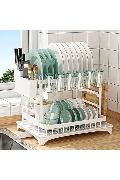 OricareFain Dish Drainer with Automatic Drainage Support, NEVERMORE, Cutlery and Glass Holder, 42 x 30 x 29 cm,
