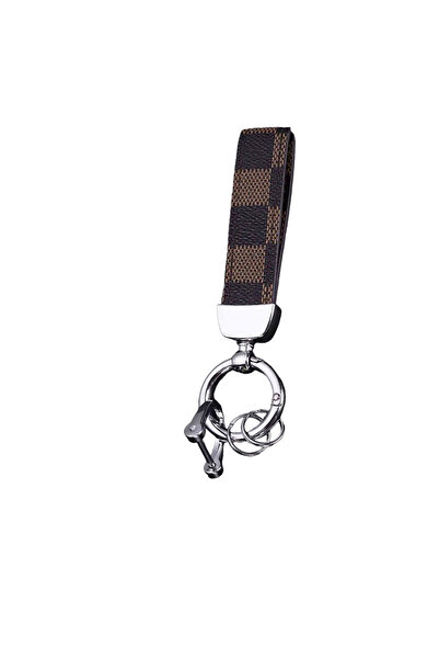 OEM Elegant Genuine Leather Keychain, Key Lanyard With Buckle. Dark Brown With Light Brown