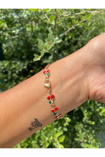 Stoneday Gold Detailed Lacquer Coated Red Cherry Bracelet