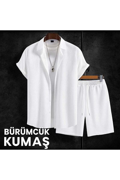 woonkey Men's Short Sleeve Brassiere Fabric Shirt Shorts Set of 2 New Season
