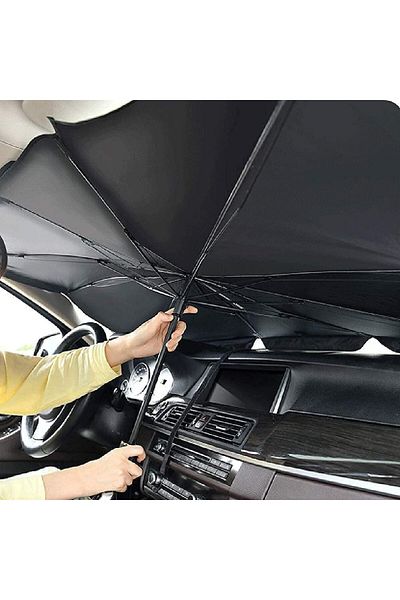 divendi-ro Car windshield sunshade, umbrella type, UV resistant, black-silver