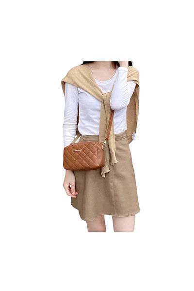 OEM Korean Style Women's Bag, Diamond Stitch Pattern - Brown