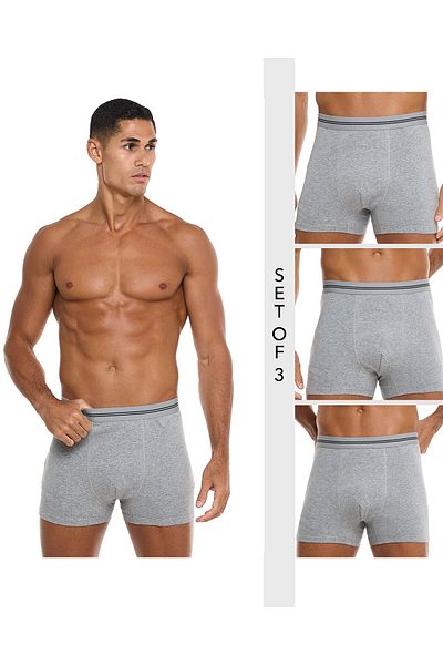 R&B Grey Melange PO3 MENS LONG BOXER-S-XXL