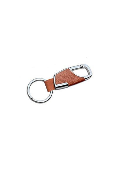 OEM Leather keychain with metal hook, Keychain ring with leather insert, Brown / Silver