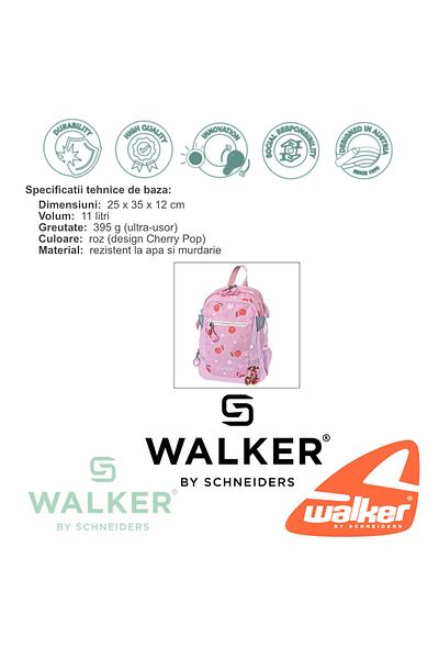 Schneiders Rucsac Clasa Pregatitoare Cherry Pop Roz, Kids, 25 X 35 X 12 Cm, 11 L, Roz