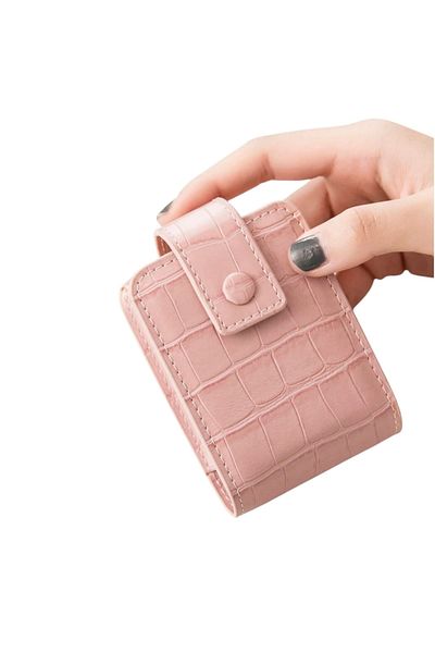 OEM Compact leather lipstick case with mirror and snap closure, elegant and practical - Pink