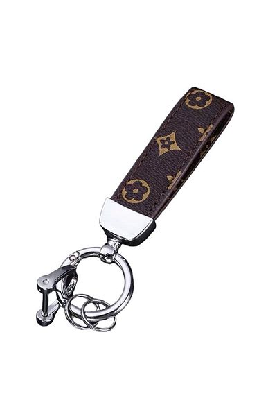 OEM Elegant Genuine Leather Keychain, Key Chain with Buckle. Brown with Gold