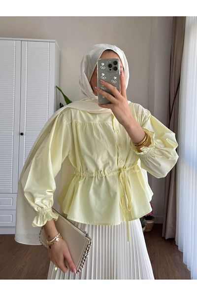 Refika Butik Cămașă scurtă Hijab pentru femei, cu fustă peste talie, galbenă