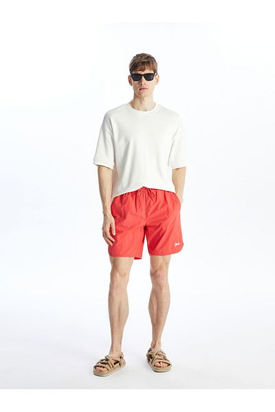 LC Waikiki Red Short Length Printed Men's Swim Shorts