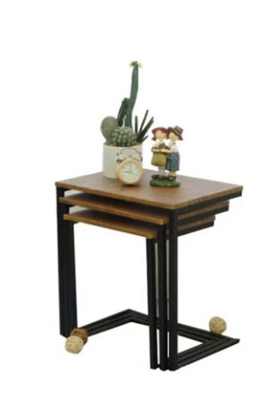 Generic Set of nested wooden square tables with a metal frame
