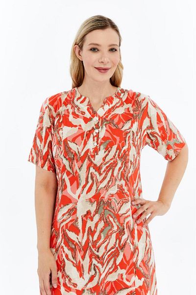 LİKAPA Orange Summer Breeze Print Short Sleeve Viscose Summer Mother Dress