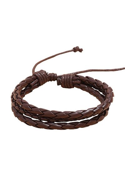 OEM Braided Leather Bracelet, Adjustable Cuff with Bohemian Design, Brown