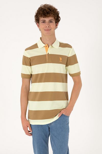 U.S. Polo Assn. Men's Regular Fit Khaki Polo Neck Striped T-Shirt 50306827-Vr027