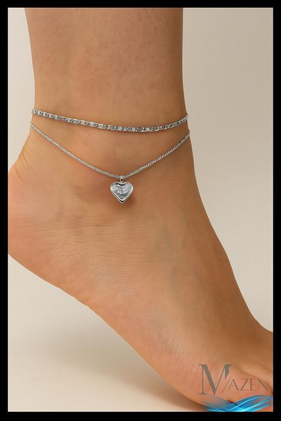 MAZEN Double Row Anklet with Heart Dangle |   Elegant Design with Heart Figure |   Women's Foot Accessory