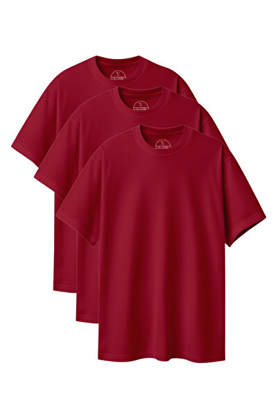 Velvoria Unisex supradimensionat basic 3-bucăți Culoare Burgundy tricou