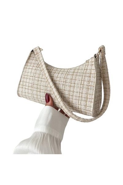 OEM Baguette bag, textured check pattern - White