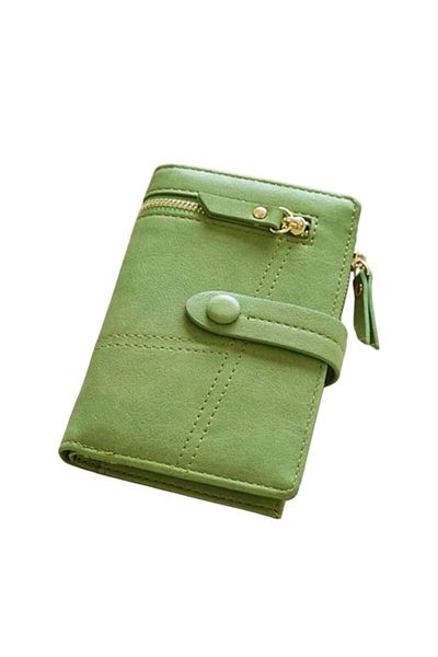 OEM Small women's wallet, PU leather, with bifold closure, elegant, minimalist style - Green