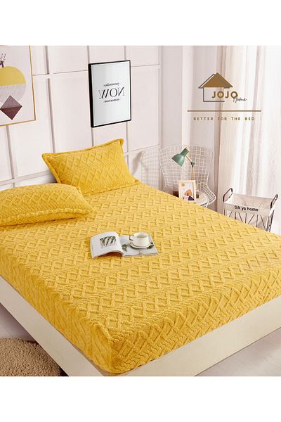 FIONNA.RO Elasticated Cover and Knitted Pillowcase 180x200cm - Yellow