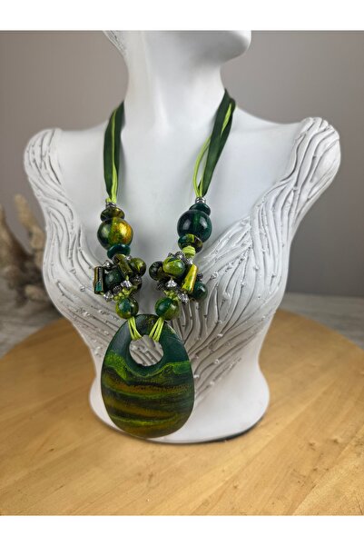 SEDEF TAKI Ahşap el boyaması tasarım kolye