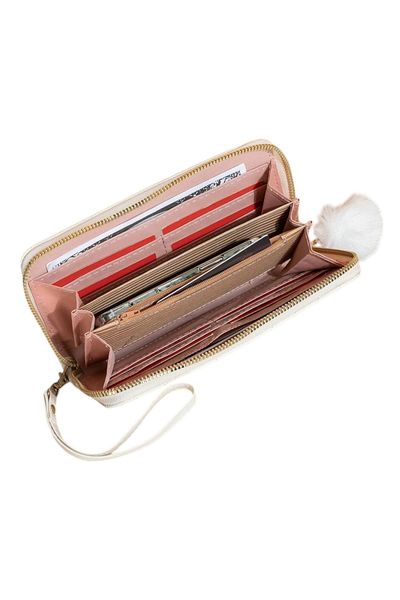 OEM Women's Wallet, Model V, with pompom, White
