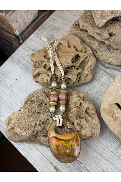 SEDEF TAKI Ahşap el boyaması tasarım kolye