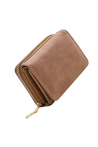 OEM Minimalist small wallet with zipper, tri-fold, lightweight and compact, Brown