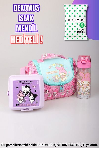 MY MELODY ديكوموس مع الموسم الجديد ترخيص وأفضل الأصدقاء "مجموعة ميلوبينك" حقيبة غداء مع ترمس