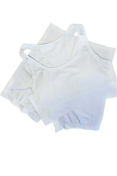 OEM 2 Piece Fitness Set, Short Leggings Top With Push Up And Removable Pad, Blue Grey