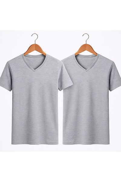 QKK Men's Cotton 2-Piece V-Neck Gray Undershirt Undershirt Q2İ1K2L3Kk.2L