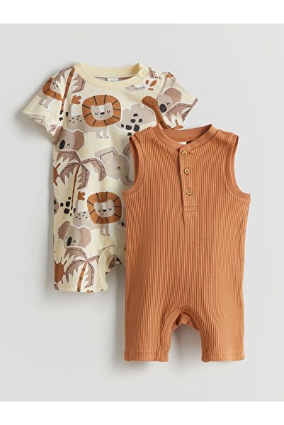 LC Waikiki Lcw Baby Crew Neck Baby Boy Ribbed Knit Jumpsuit 2-Pack