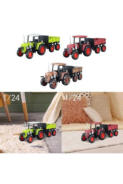 JPT Red Tractor Model with Die-Cast Metal Trailer, 1/24 Scale Moving Hood