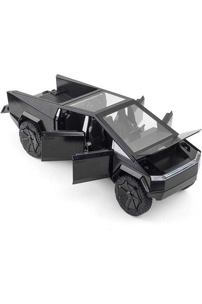 JPT Tesla Cybertruck Replica 1:24 Black Metal Model - with ATV, Charging Station, Sounds and Lights