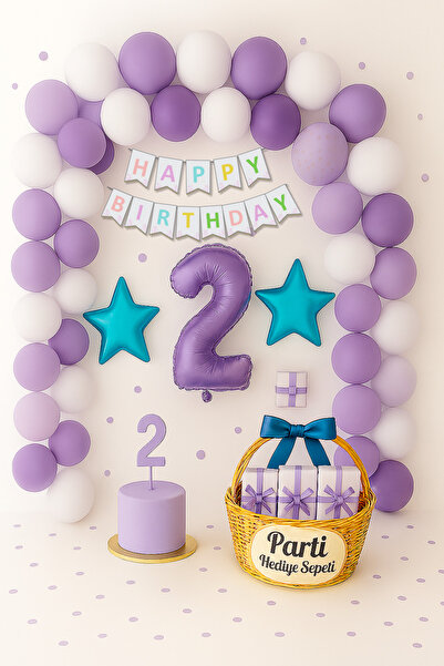 parti hediye sepeti 1 Year Old Birthday Balloon Decoration Set – Lilac, Purpl...