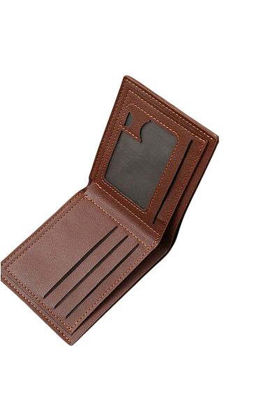 OEM Minimalist men's bifold wallet made of striped PU leather - Brown