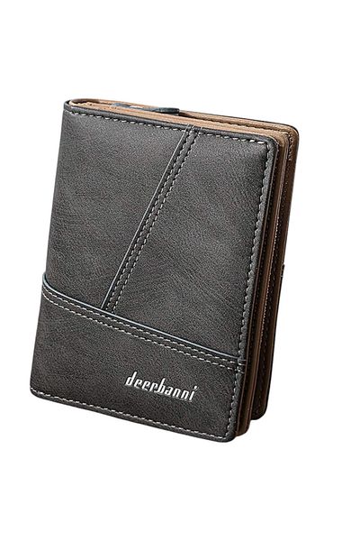 OEM Men's Leather Wallet, Double Bifold with Zipper, Decorative Stitching - Black