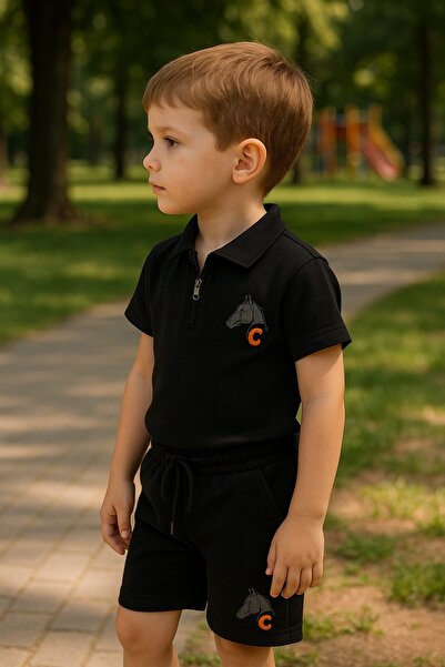 Cmk Kids Set de vară din țesătură tip fagure pentru băieți |   Tricou cu gule...