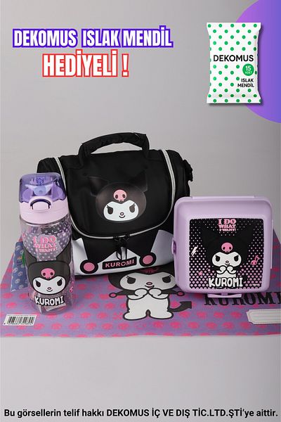 kuromi New Season Licensed Leather Lunch Box with Thermos, Lunch Cover, Tritan Flask with Dekomus