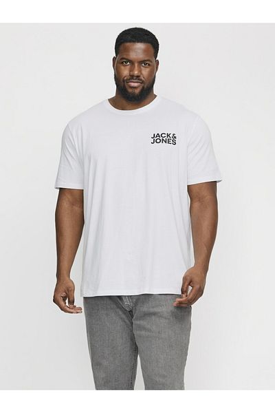 Jack & Jones Plus Men's White Jjecorp Logo Tee Ss O-Neck Noos Pls Plus Size T-Shirt 12158505-White