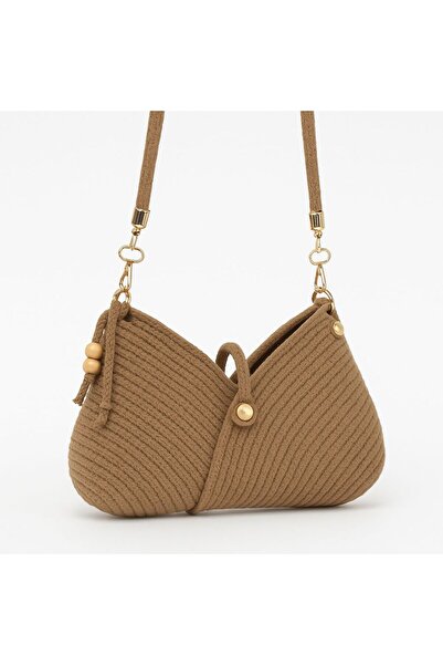 Timeless Handmade Knitted Crossbody Bag - Double Color - Drawstring with Chain Strap