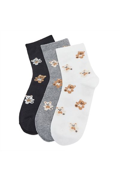 R&B White PO3 LADIES CREW SOCKS