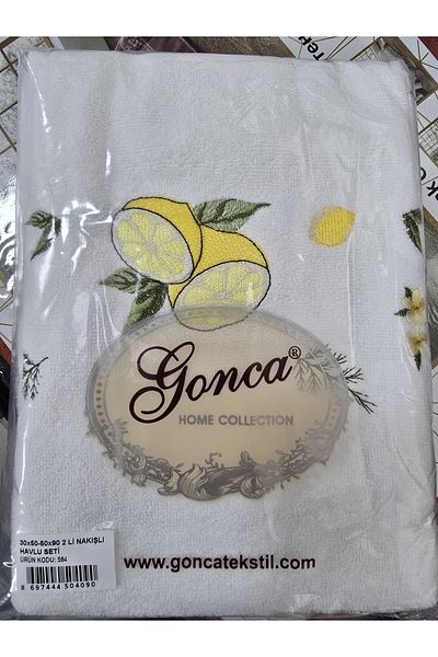 GONCA Lamazihome Lemon Embroidered Patterned Hand and Kitchen Cotton Towel