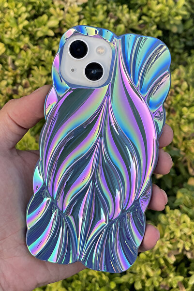 CEPSTOK İphone 13/14 Kılıf Yaprak Desenli Hologramlı Parlak Darbe Önleyici Si...