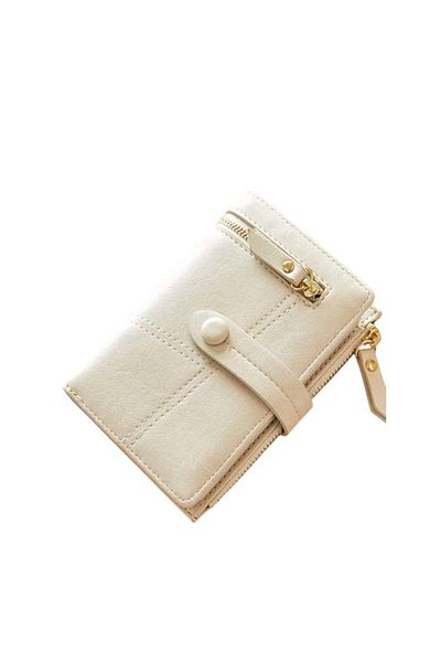 OEM Small women's wallet, PU leather, with bifold closure, elegant, minimalist style - Beige