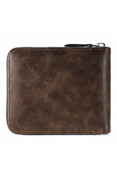 OEM Men's Leather Wallet with Zipper, Retro Style, - Brown