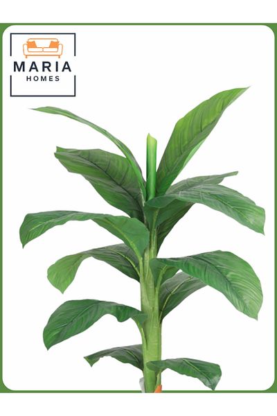 MARIA HOMES Artificial Banana Leaf Tree 110 cm – Small Decorative Indoor Plant with White Pot