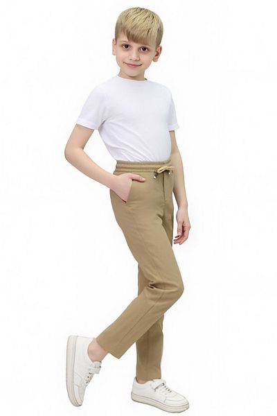 Jannock Children's Canvas Fabric Standard Leg School Pants with Elastic Waist
