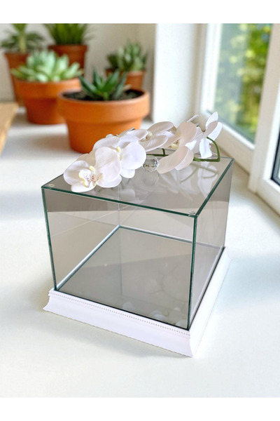 Genel Markalar Çiçek Süslemeli Cam Beyaz Söz Nişan Çeyiz Bohça Kutusu 25*25 C...