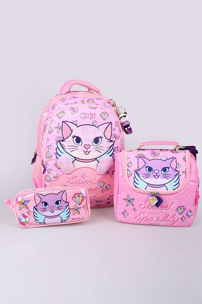 MUGGLE "Sweet and Sparkly Collection" Large Size School Bag, Lunch Box with Thermoses and Castle with Dekomus